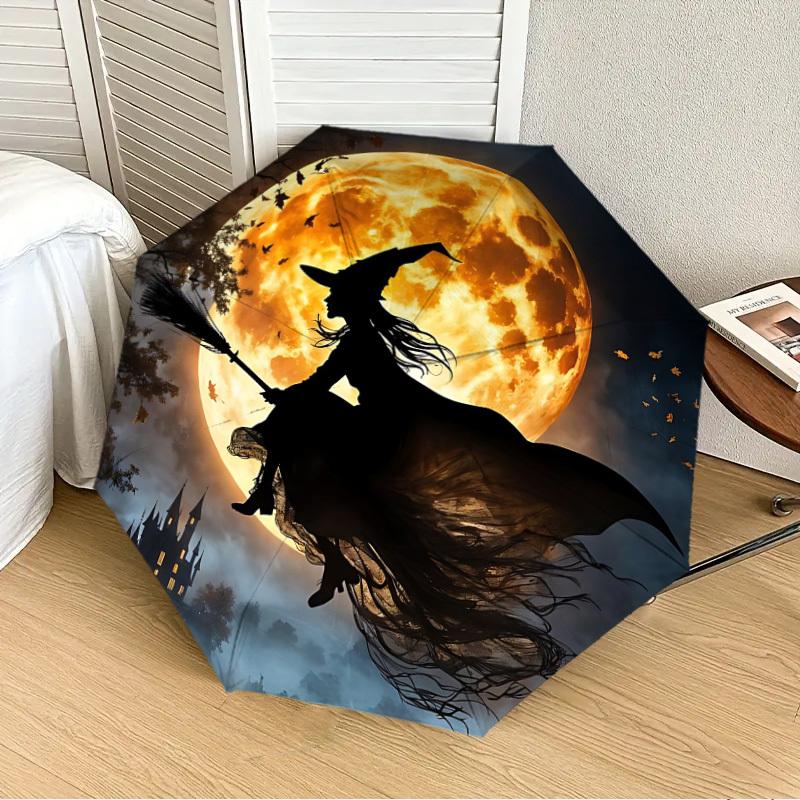 1PC Moon Witch Automatic Folding Umbrella - Compact 8-Rib Design, Durable Plastic & Iron, Lightweight for Outdoor Daily Use, Festive Gift044