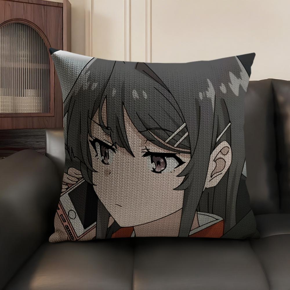 Mai SakurajimaS Anime Prints Cushion Cover Natural Linen Organic Fabric DoubleSided Printing Sofa Home Decor Gift Pillow Case