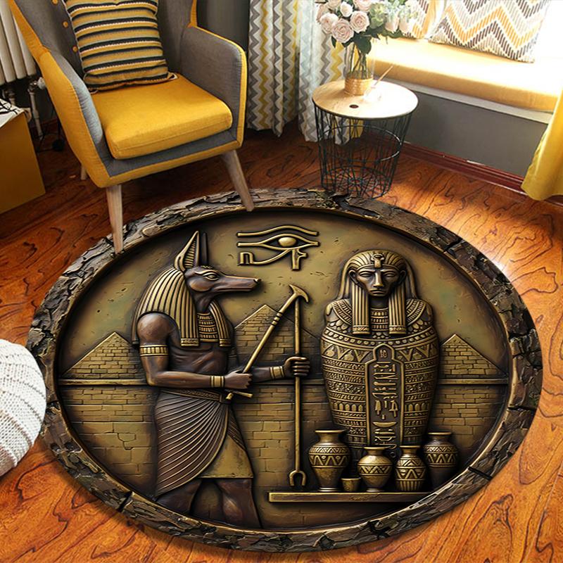 Egpytian and Roman Round Area Rug,Carpet Rug for Living Room Bedroom Sofa Playroom Decor,Non-slip Floor Mat