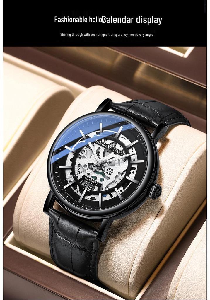 2022 Trending Men's Multifunctional Skeleton Dial Waterproof Wristwatch with Luminous Hands