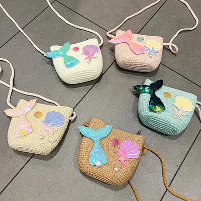 Kindergeldbörse mit Cartoon-Ozean-Schönheits-Fischschwanzmuster, niedliche große Umhängetasche, Clutch, Münzfach, Damen