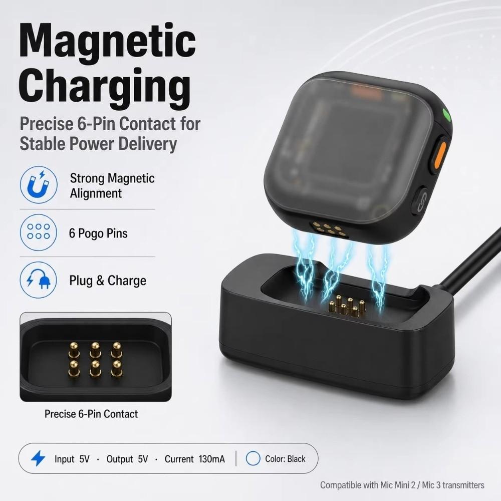 Type-C Microphone Transmitter Charging Dock Magnetic Mic Charger Line for DJI Mic Mini 2/Mic 3