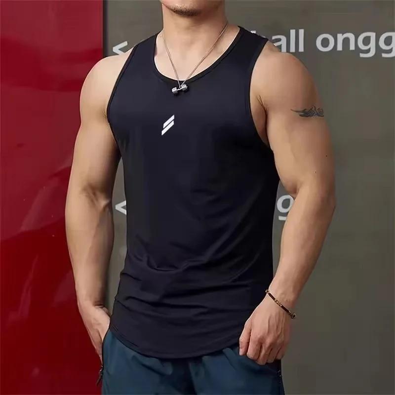 2025 Summer Men's Tank Top Casual Round Neck Mesh Undershirt Shirt Sports Fitness Tops Sleeveless Vest Quick Dry Training Vest