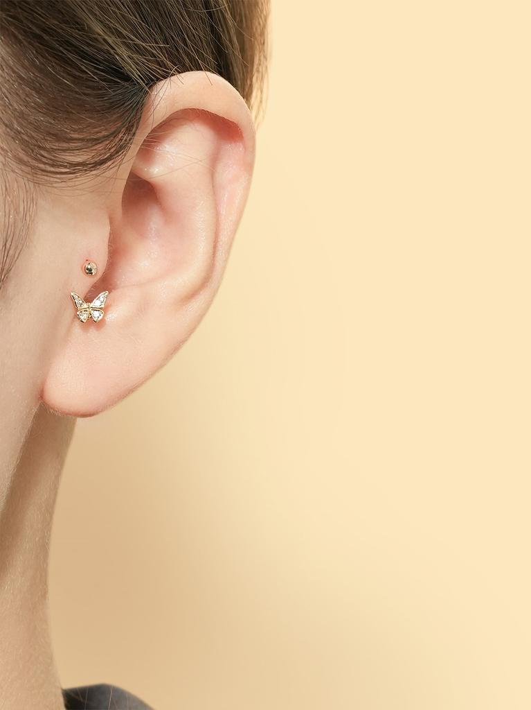 Minimalpiercing 14K Daily Cubic Butterfly Curve Ring Piercing Earrings