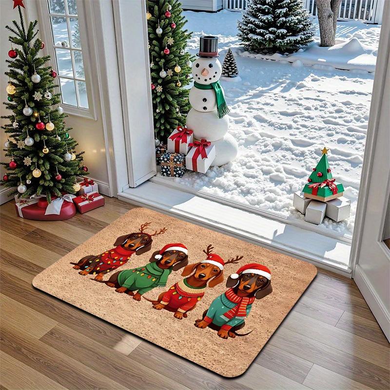 VIKAMA Spitz Dog Christmas Door Mat Cartoon Entrance Kitchen Non-slip Floor Mat Indoor Outdoor Carpet Home Decoration