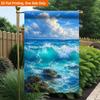 2D Flat, 2D Flat Printing Garden Flag 1pc, Ocean Waves Crashing Shore Durable Single-Sided Print Yard Flag, Garden & Home Holiday Decoration, 29.97x44