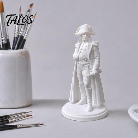Talos 3D Geprinte Napoleon Standbeeld met Militaire Jas, Tulband & Perkamentrol, Vintage Historisch Bureau Decor Figuurtje, Mat Witte Sculptuur voor Boekenkast