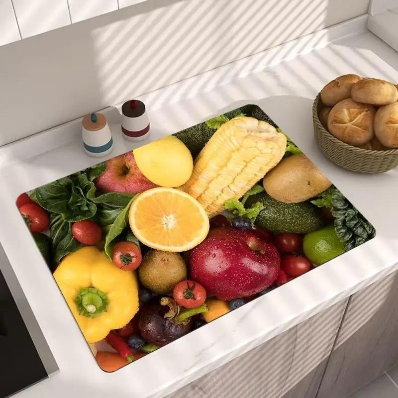 Absorbent Drain Pad Kitchen Mats Dish Drying Mat Anti-slip Tableware Placemat Coffee Rug Kitchen Supplies Retro Home Decoration
