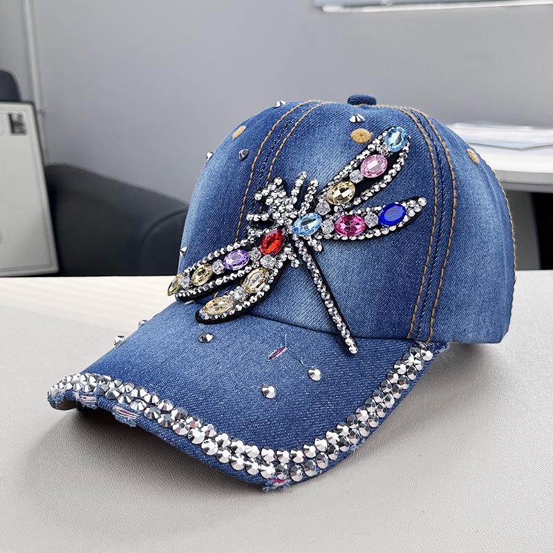 Damen Strass Denim Baseballkappe - Paris Schriftzug Sonnenhut
