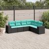 6 Piece Garden Sofa Set with Cushions Black Poly Rattan