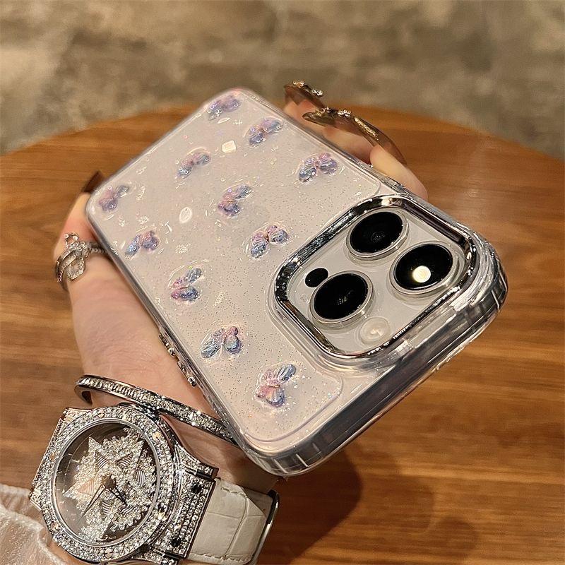 Luxury Gradient Butterfly Glitter Case For iPhone 17 Air 16 15 14 13 12 11 Pro Max Plus Bling Clear Shockproof Soft Bumper Cover