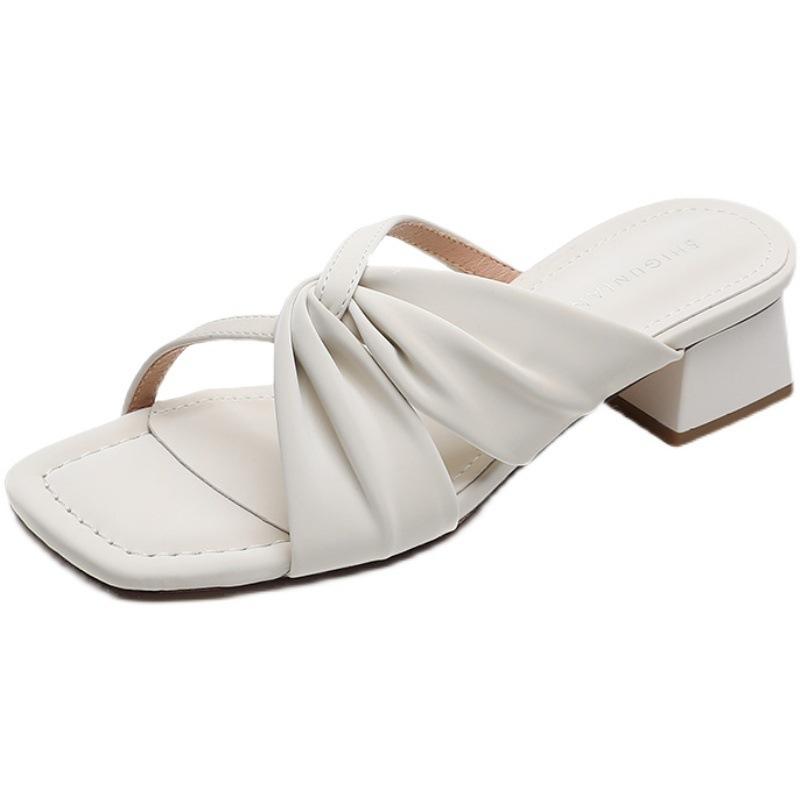 8148-4 Half-drag women's outer wear 2025 This year's popular summer medium heel thick heel high heel fashion cool slippers