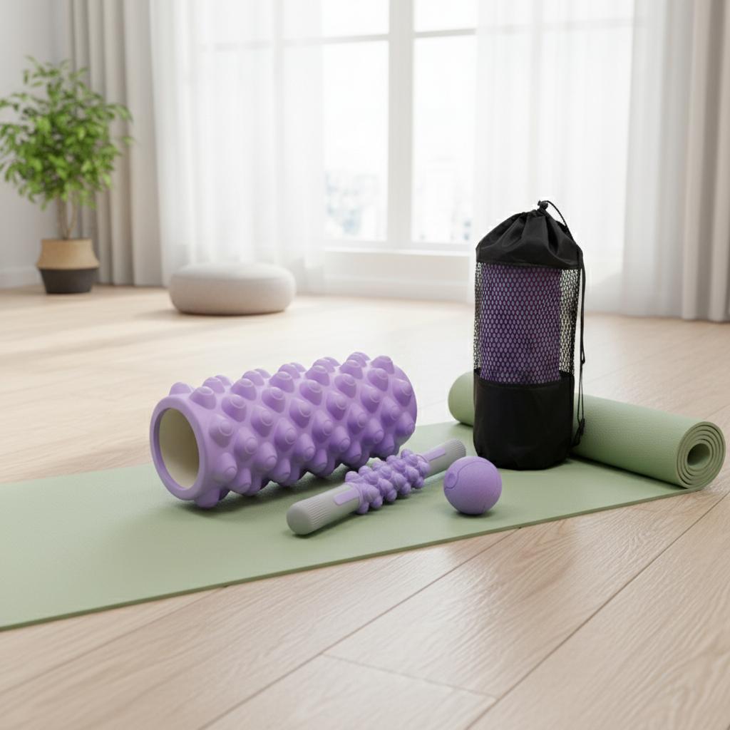 33cm Hollow Foam Roller Set With Bumpy Nodules Includes Massage Stick And Myofascial Ball For Yoga Pilates Recovery