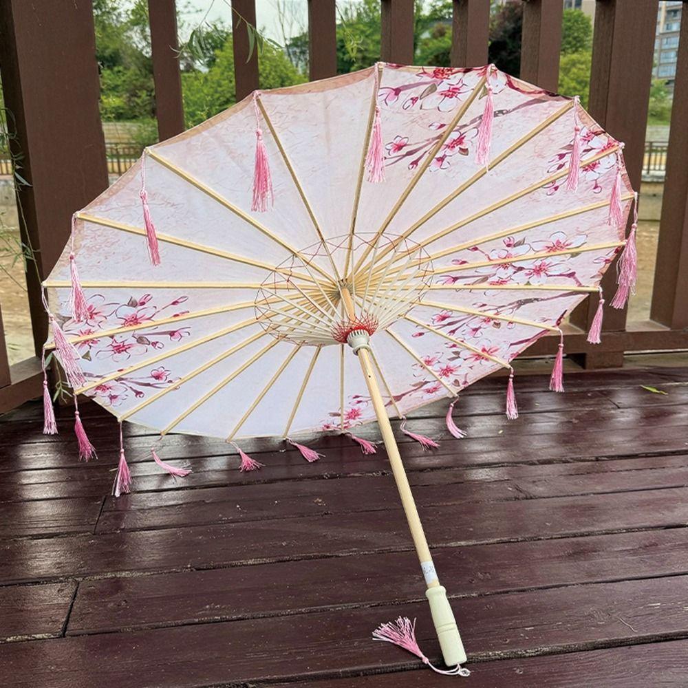 70cm Silk Fabric Tassel Umbrella Chinese Style Ancient Dance Umbrella Hanfu Photography Prop
