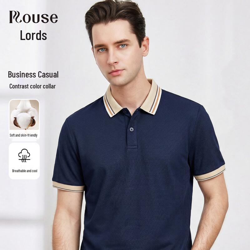 Luòzī Men s Breathable Cotton Blend Polo Shirt 3XL