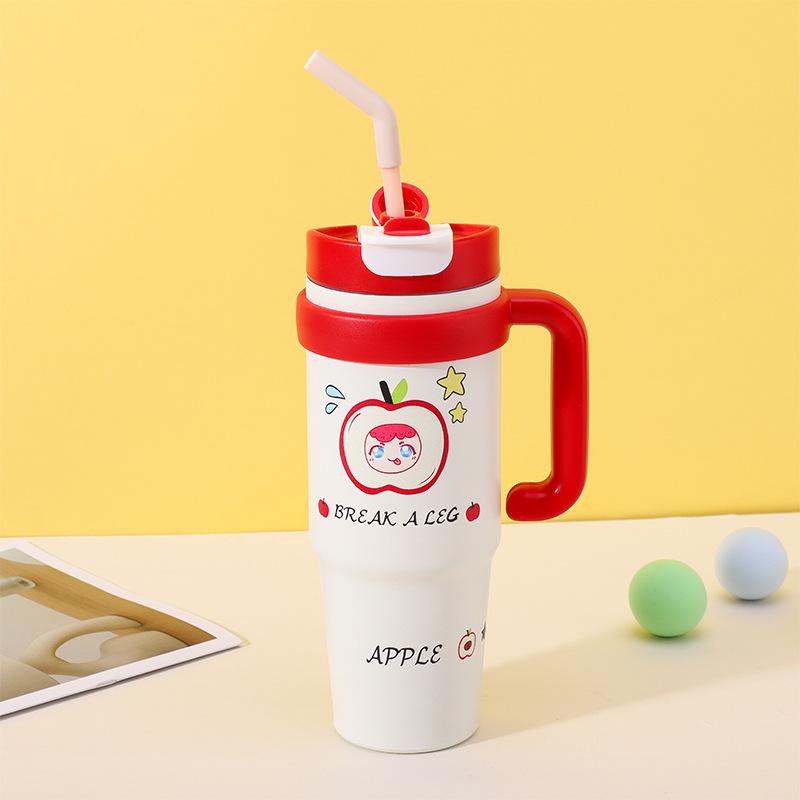 High-value Big Mac Thermos Cup for Girls, Large-capacity Ice Cup with Handle, Office Straw Cold Water Cup