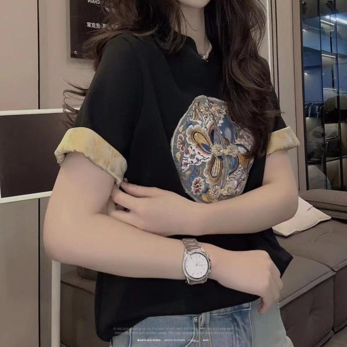 

Новая футболка в китайском стиле в китайском стиле с контрастным универсальным верхом 5XL