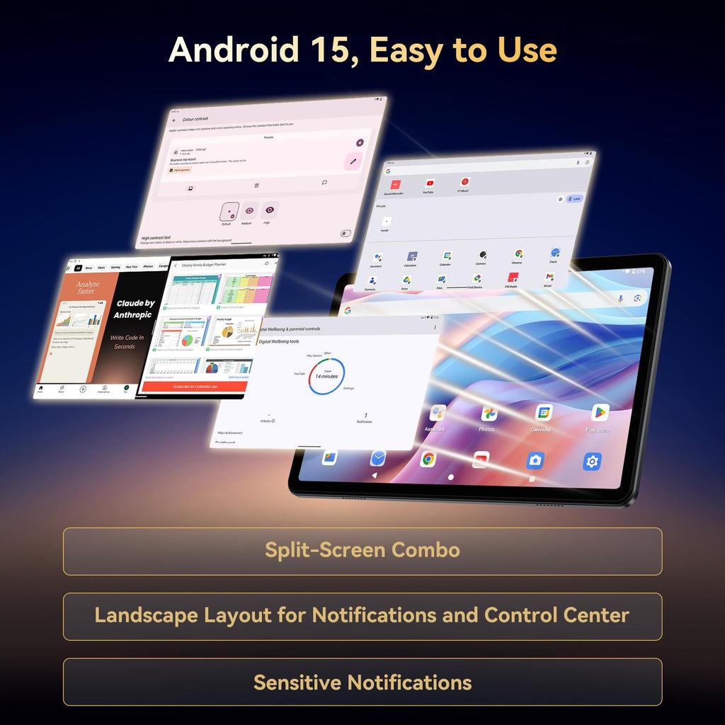 TABWEE T80 Set Android 15 6GB RAM 128GB ROM Tablet 10.1 Palců 1280x 800 FHD Displej Osmijádrový UMS312(T310) PC Tablet