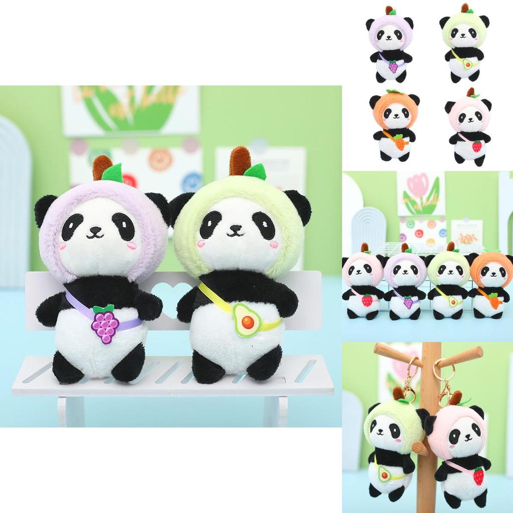 Adorable Panda Plush Keychain Strawberry Bear Soft Furry Car Bag Charm 12cm