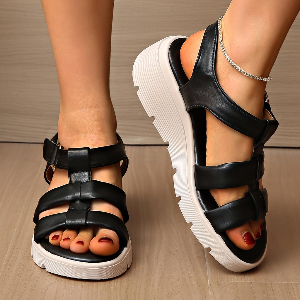New Platform Open-toed Roman Shoes Women's Platform Versatile Comfortable Sandals Breathable Fashion Velcro Women's Shoes