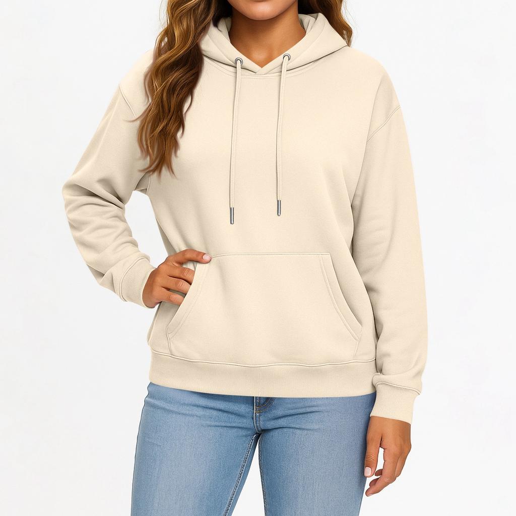 Women's And Men's Fashion Solid Color Long Sleeved Hooded Pullover With Pockets Casual Adult Sweatshirt Top
