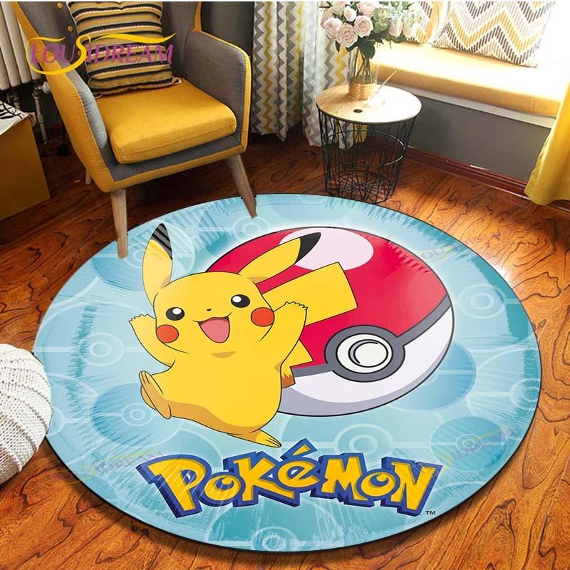 Cartoon Pokemon Runder Teppich Bodenmatte Schlafzimmer Flanell Tierteppich Rutschfeste Baby-Spielmatte Kinderzimmer Dekoration Matten