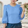 ZANZEA Women Casual Round Neck Solid Color 3/4 Sleeve Blouse