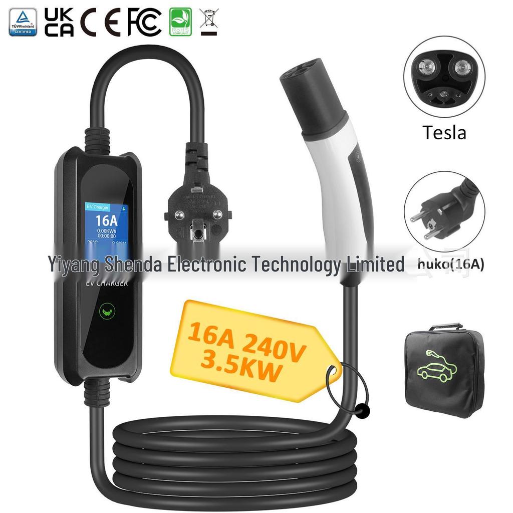 Tesla Portable EV Charging Gun with Large Display & Multi-Gear Current Switching