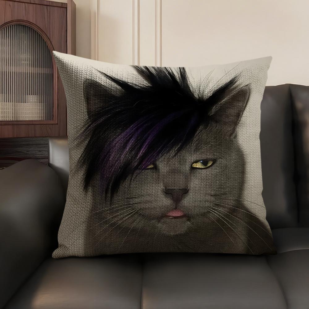 Handsome Fashion Pretty Cat Cushion Cover Natural Linen Organic Fabric Double-Sided Printing Sofa Home Decor Gift Pillow Case