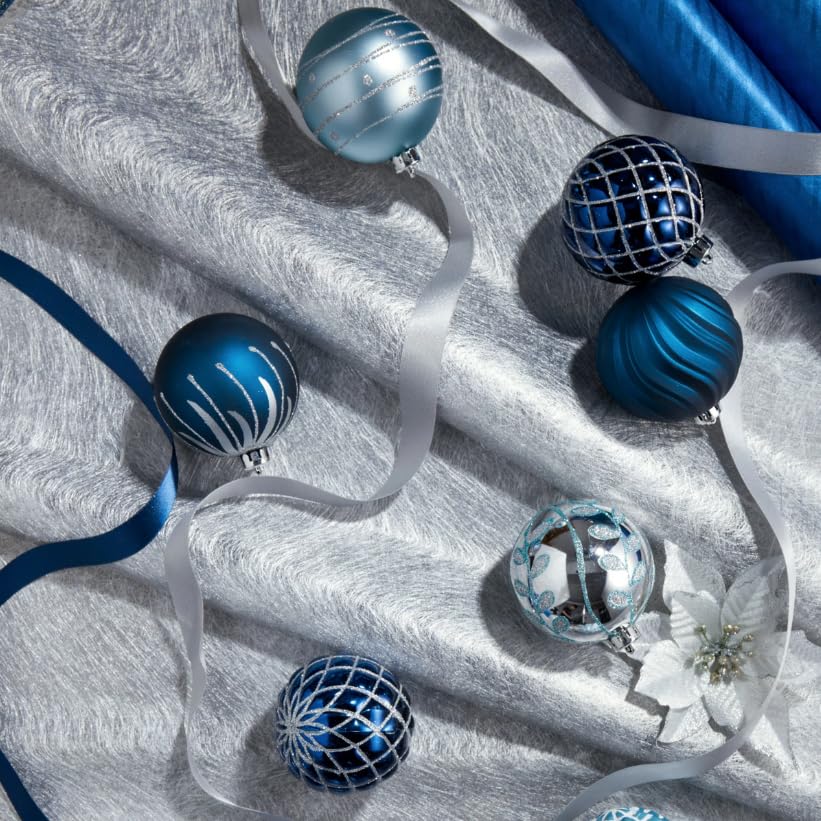 Valery Madelyn Christmas Christmas Tree Pack of Silver and Blue Christmas Ball Stylish and Popular Trendy Christmas Tree Decorations Ornaments,