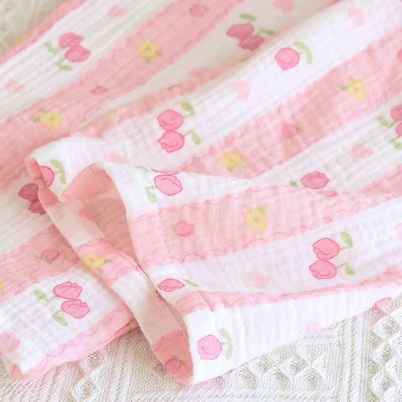 Rose Soft Pajamas Crepe Cotton Pajama Sweet Sleepwear Set Long Sleeved Homewear Skin-Friendly Simple Pyjamas