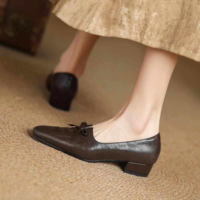 Fashion 2025 New Arrival Soft Genuine Leather Women Heels Shoes Square Toe Comfortable Fashion Casual Low Heel Shoes Four Seasons Shoes