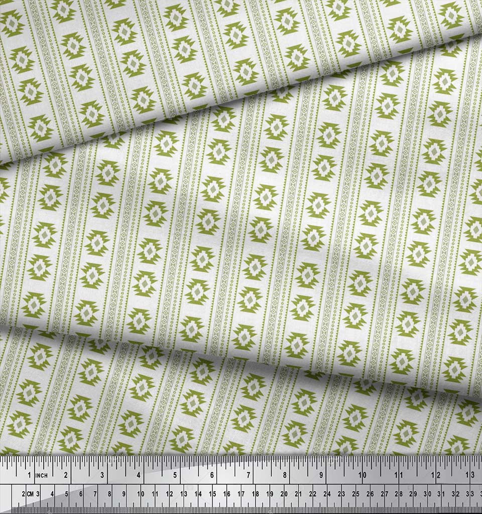 Soimoi Green Japan Crepe Satin Fabric Aztec Geometric Printed Craft Fabric by the metre 42 Inch