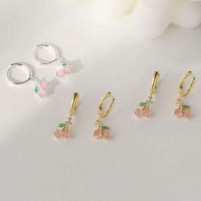 Rosa Kirsche Ohrringe Süße Ohrringe Niedliche Ohrringe Ohrstecker Ohrhörer Neuer Stil