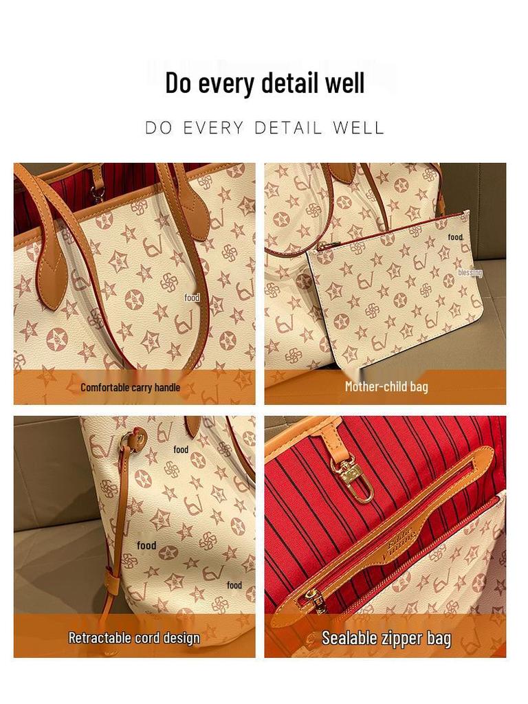 Fashionable Large-Capacity Textured Tote Bags, New Mother-and-Child Shopping and Women's Shoulder Bags