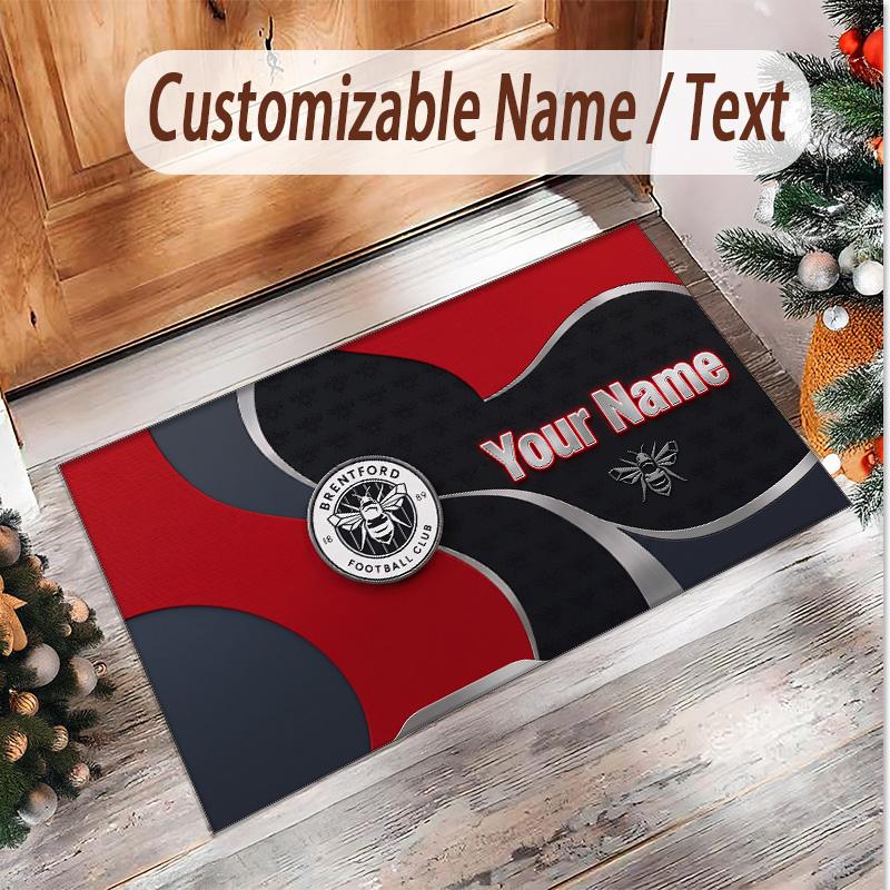 Personalized Crystal Velvet Carpet Brentford Football Pattern Non Slip Floor Rug
