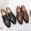 Foreign trade large size men's crocodile pattern embossed pointed business dress one-pedal leather shoes 46 pointed wedding groom shoes