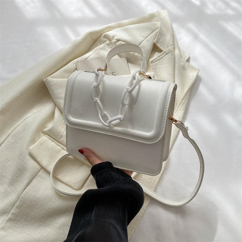 Solid Color Retro 2025 Autumn New Fashion Simple Casual Chain Shoulder Crossbody Portable Small Square Bag