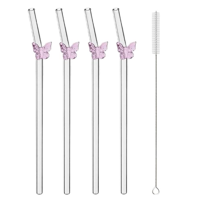

4Pcs Glass Smoothie Straw, Reusable Clear Drinking Straws for Smoothie Milkshakes Environmentally Friendly Drinkware Straw