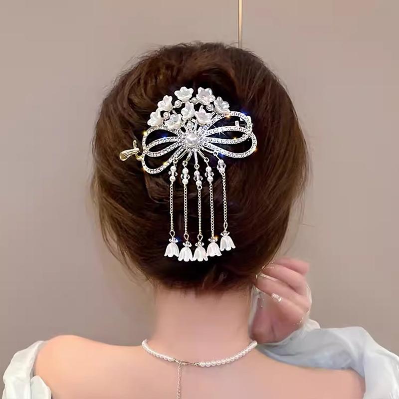 1 piece of elegant valley lily new Chinese style hair clip with formal tassel charming high-end knot clip