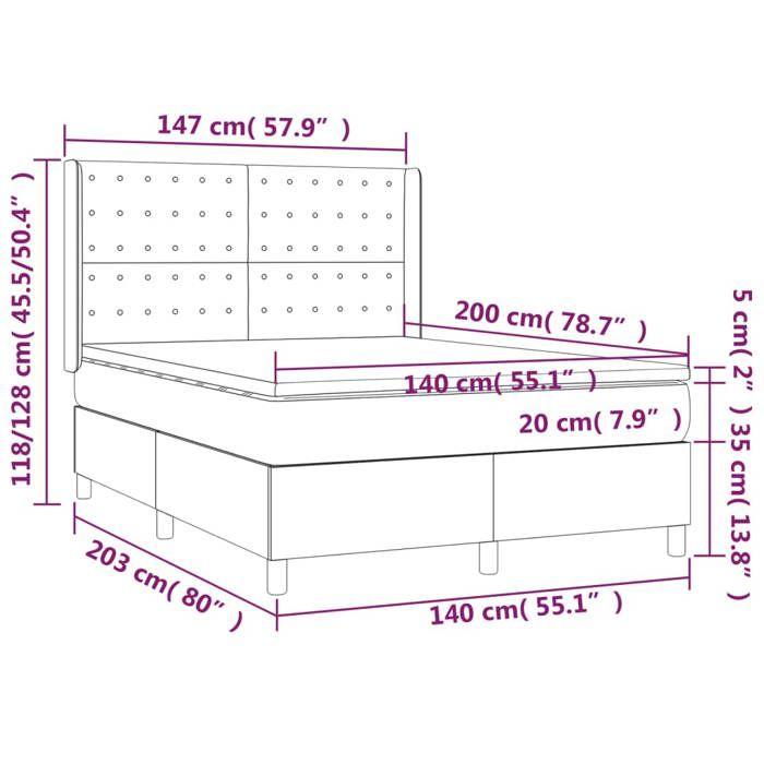 VidaXL Slat Bed Base with Mattress and LED, Upholstered Bed, Double Bed, Adult Bed for Interior Bedroom, 3138638