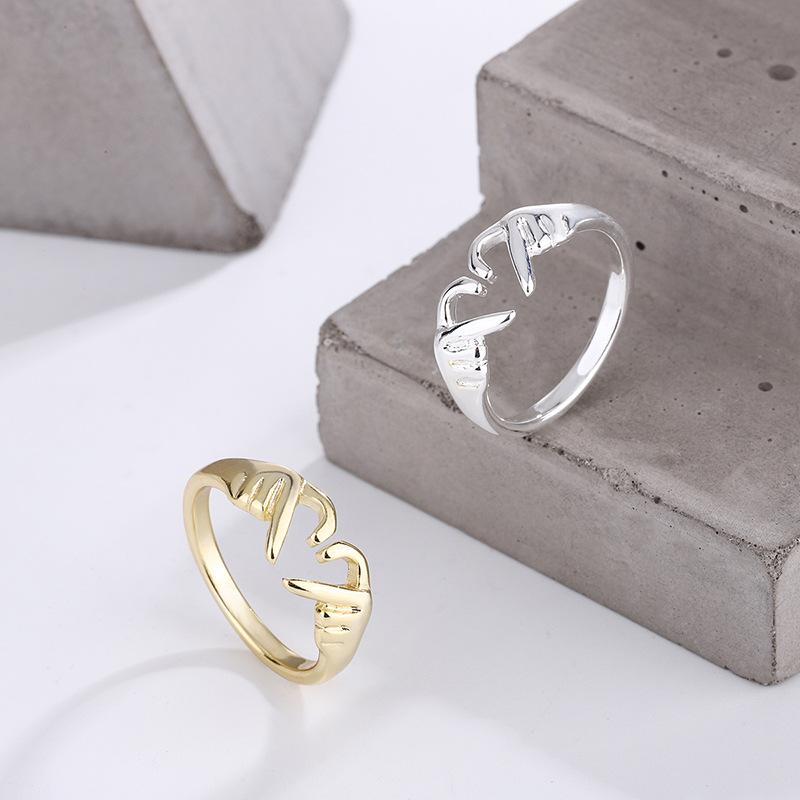 Romantic Love Hand with Heart Shaped Ring For Women Men Couple CopperColor Adjustable Finger Rings Wedding Party Jewelry Gifts