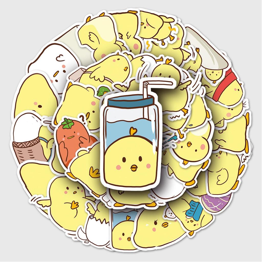 50 Hand-Painted Little Yellow Chick Cartoon Stickers – Waterproof DIY for Kids' Water Bottles & Suitcases