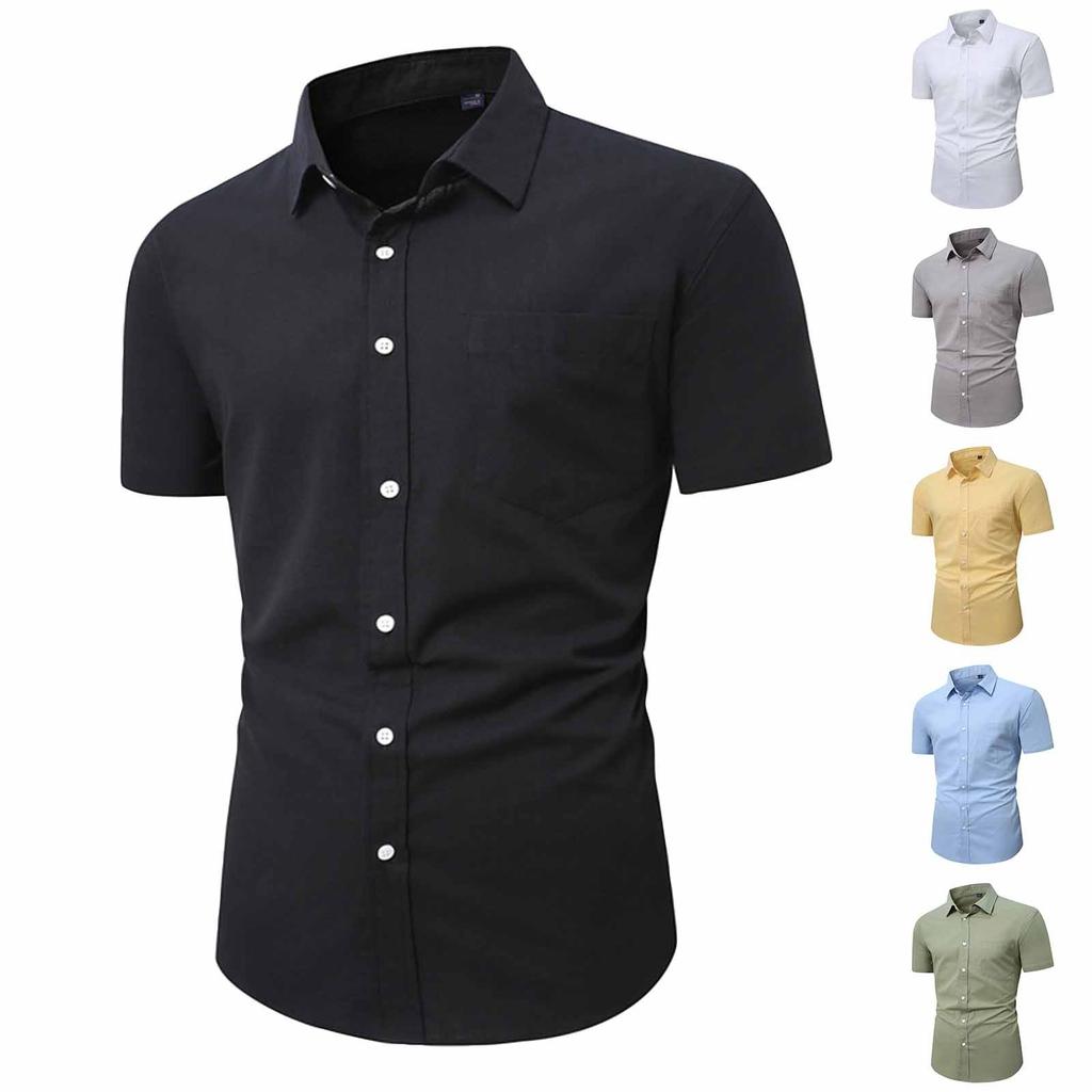 Men's Solid Color Button Pocket Short Sleeve Shirts Men's Casual Fashion Short Sleeve Shirts