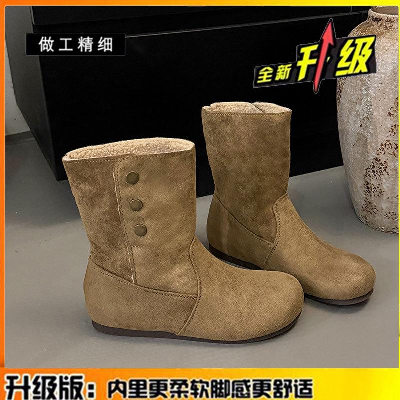 Inner heightening velvet short boots cotton shoes for women's new winter warm Martin boots leather snow boots for women