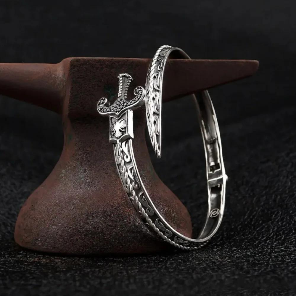 Personality Snake Shape Sword Bracelet Fashion Retro Engrave Opening Wristband for Women Men Couple Gothic Bangles Jewelry Gifts