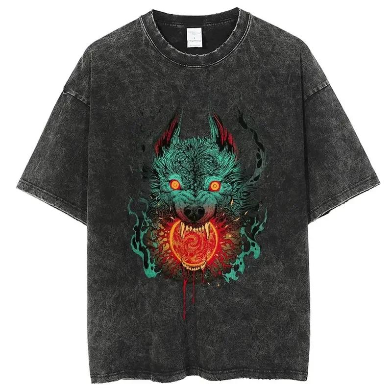 Hip Pop Washed T-Shirt, Men s T-Shirt, High Streetwear, Printed Tees S разноцветный