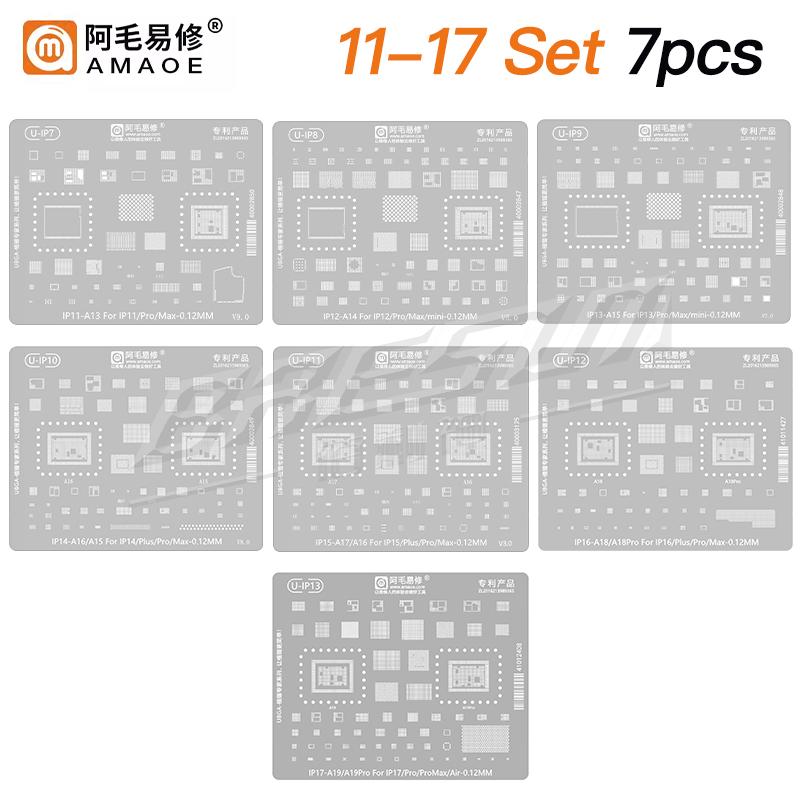 Amaoe BGA Reballing Stencil Template For iPhone 17 16 15 14 13 12 11 Pro Max XSMax 8 7P 7 6 A18 Tin Planting Soldering Net Tools