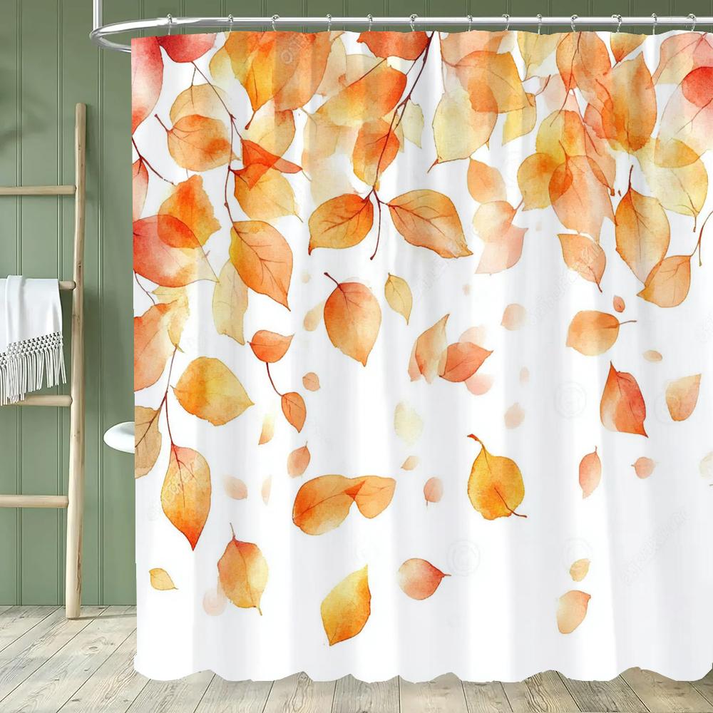 Modern Plants and Leaves Shower Curtain, Botanical Leaf Bathroom Decor Shower Curtain, Waterproof Shower Curtain with Hooks