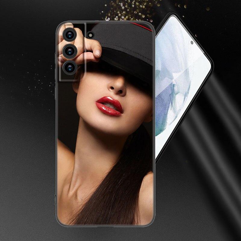 Beauty Red Lips Phone Case For Samsung Galaxy S20 S21 FE S22 Ultra S10 Lite S10E S9 S8 Plus S7 Edge Soft TPU Black Cover